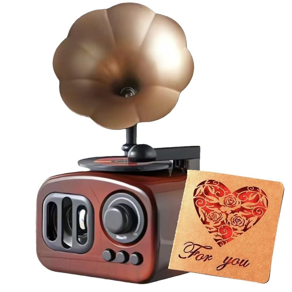 4162 Vintage Gramophone Music Box with Heart-Shaped Card Decorative Gift